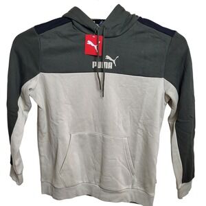 Puma ESS+ Block Hoodie Mens‎ Large Green Olive Tan Pullover Sweatshirt NWT